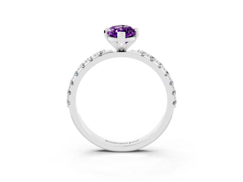 White gold Marquise Cut Amethyst Solitaire Pavé Band with Four-Prong Setting_3