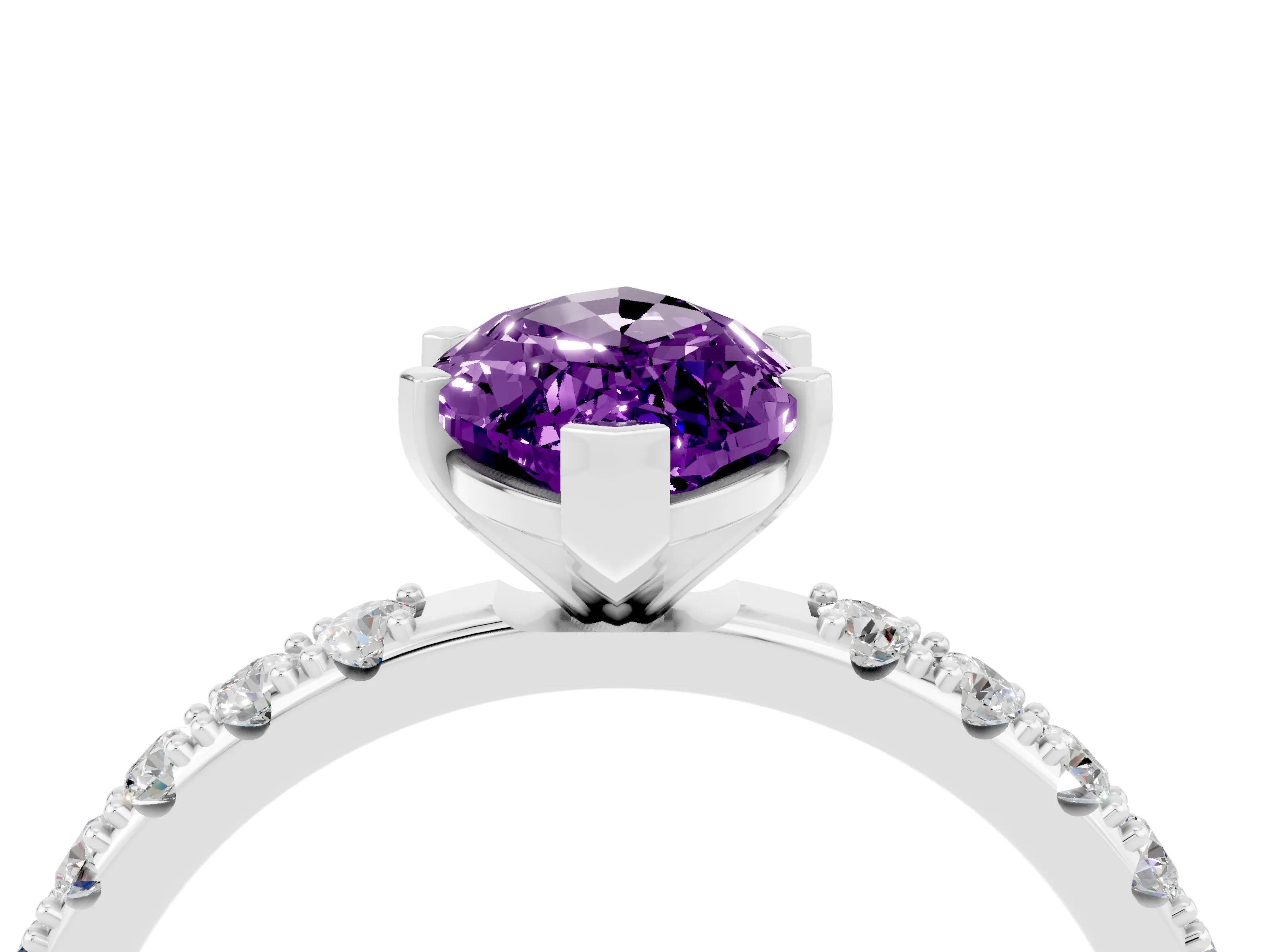 White gold Marquise Cut Amethyst Solitaire Pavé Band with Four-Prong Setting_4