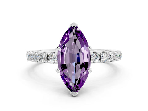 White gold Marquise Cut Amethyst Solitaire Pavé Band with Four-Prong Setting