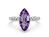 White gold Marquise Cut Amethyst Solitaire Pavé Engagement Ring with Round Band and Prong Setting_12
