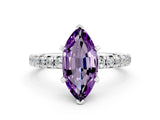 White gold Marquise Cut Amethyst Solitaire Pavé Engagement Ring with Round Band and Prong Setting_72