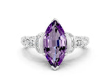 White gold Marquise Cut Amethyst Solitaire Ring with Filigree Band and Four-Prong Setting_24