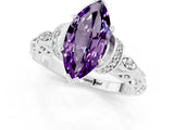 White gold Marquise Cut Amethyst Solitaire Ring with Filigree Band and Four-Prong Setting_25