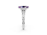 White gold Marquise Cut Amethyst Solitaire Ring with Filigree Band and Four-Prong Setting_26