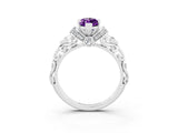 White gold Marquise Cut Amethyst Solitaire Ring with Filigree Band and Four-Prong Setting_27