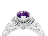 White gold Marquise Cut Amethyst Solitaire Ring with Filigree Band and Four-Prong Setting_28