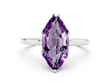 White gold Marquise Cut Amethyst Solitaire Ring with Flower Prong Setting and Classic Band_12