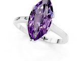 White gold Marquise Cut Amethyst Solitaire Ring with Flower Prong Setting and Classic Band_13