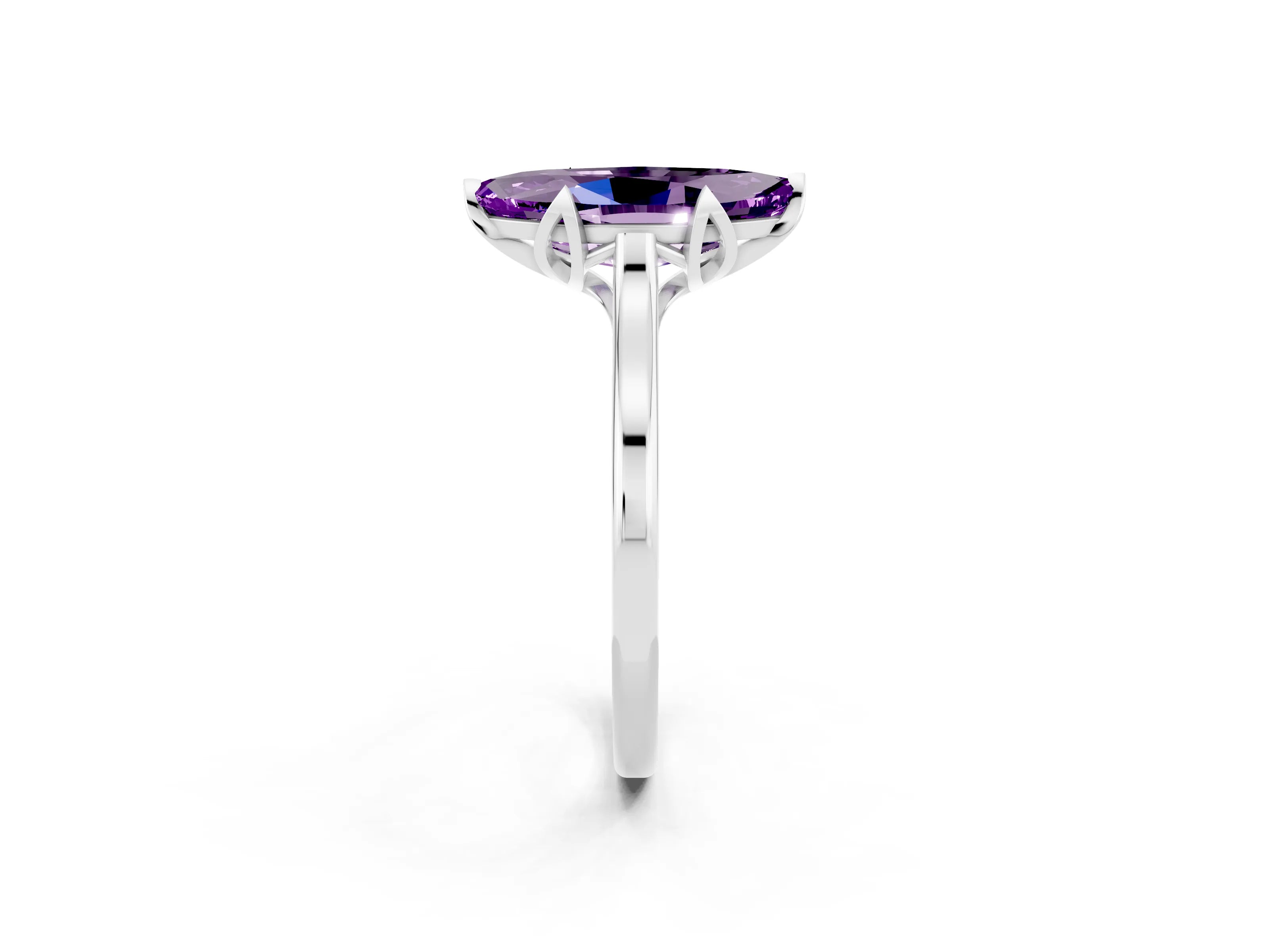 White gold Marquise Cut Amethyst Solitaire Ring with Flower Prong Setting and Classic Band_14