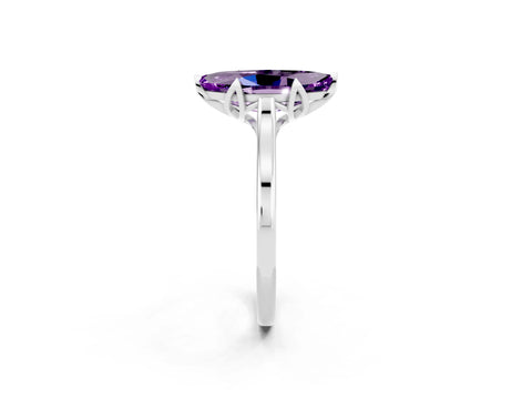 White gold Marquise Cut Amethyst Solitaire Ring with Flower Prong Setting and Classic Band_14