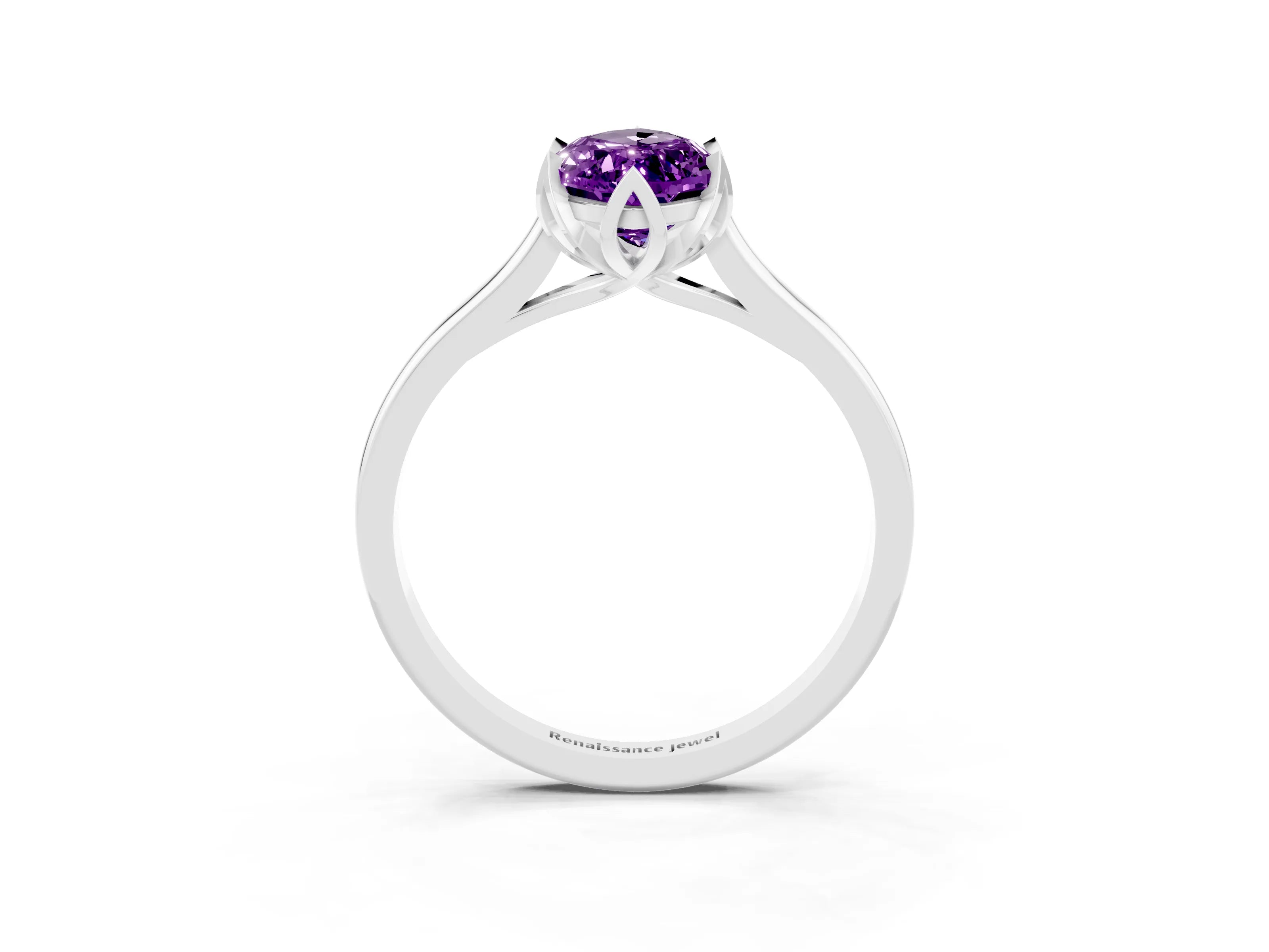 White gold Marquise Cut Amethyst Solitaire Ring with Flower Prong Setting and Classic Band_15