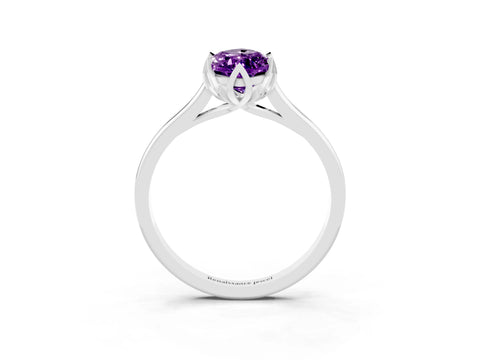 White gold Marquise Cut Amethyst Solitaire Ring with Flower Prong Setting and Classic Band_15
