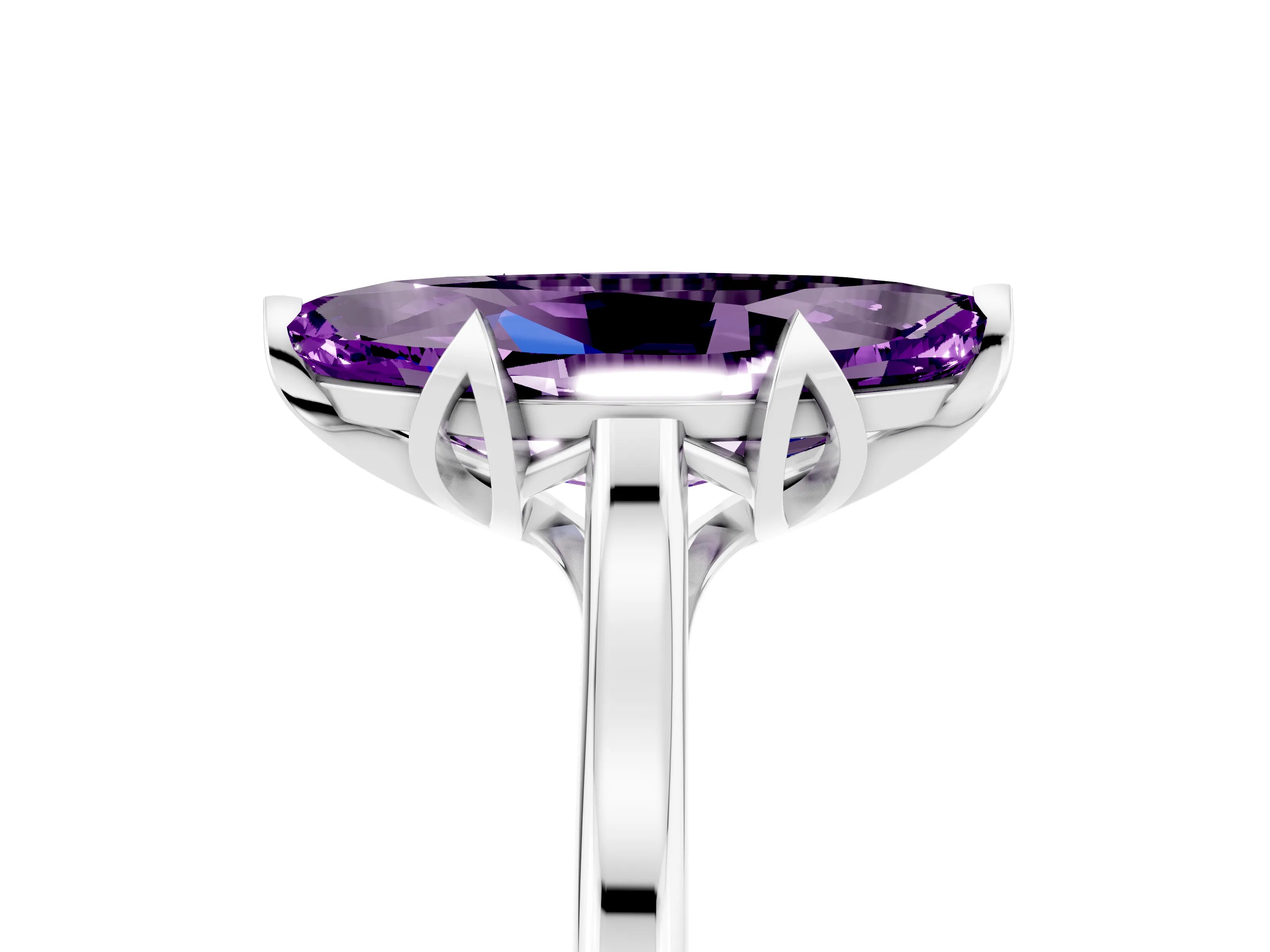 White gold Marquise Cut Amethyst Solitaire Ring with Flower Prong Setting and Classic Band_17