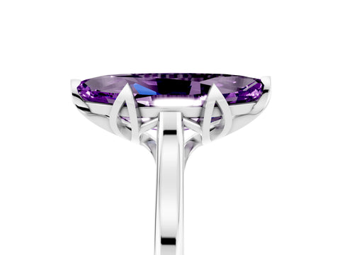 White gold Marquise Cut Amethyst Solitaire Ring with Flower Prong Setting and Classic Band_17