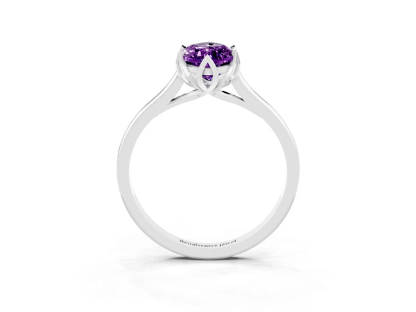 White gold Marquise Cut Amethyst Solitaire Ring with Flower Prong Setting and Classic Band