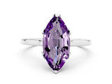 White gold Marquise Cut Amethyst Solitaire Ring with Flower Prong Setting and Classic Band_48