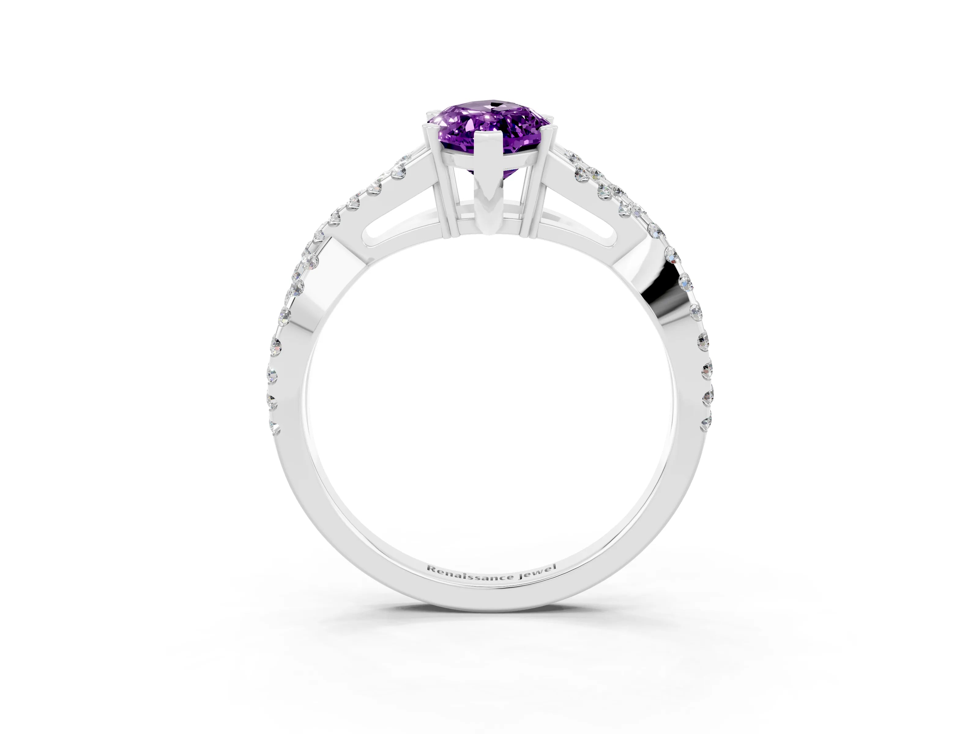 White gold Marquise Cut Amethyst Solitaire Ring with Four-Prong Setting and Twisted Pavé Band_3