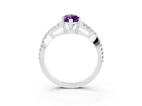 White gold Marquise Cut Amethyst Solitaire Ring with Four-Prong Setting and Twisted Pavé Band_3