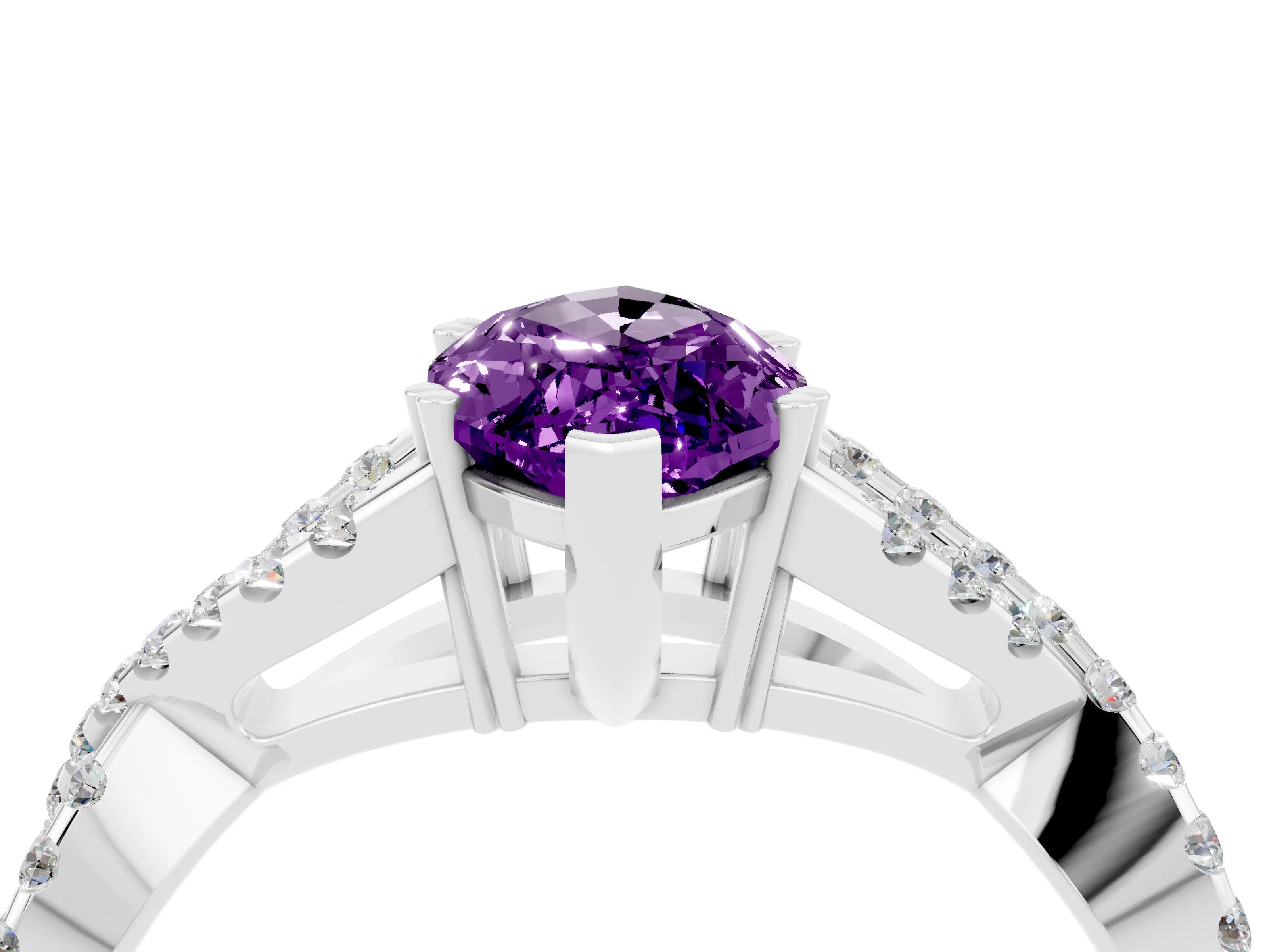 White gold Marquise Cut Amethyst Solitaire Ring with Four-Prong Setting and Twisted Pavé Band_4