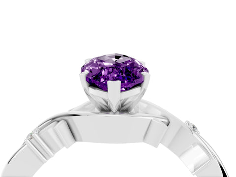 White gold Marquise Cut Amethyst Solitaire Ring with Milgrain Pavé Band and Four-Prong Setting_16