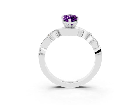 White gold Marquise Cut Amethyst Solitaire Ring with Milgrain Pavé Band and Four-Prong Setting_39
