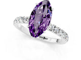White gold Marquise Cut Amethyst Solitaire Ring with Pavé Accents and Four-Prong Setting_1