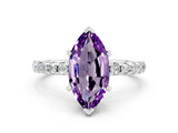 White gold Marquise Cut Amethyst Solitaire Ring with Pavé Band and Four-Prong Setting_24