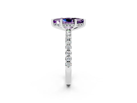 White gold Marquise Cut Amethyst Solitaire Ring with Pavé Band and Four-Prong Setting_26