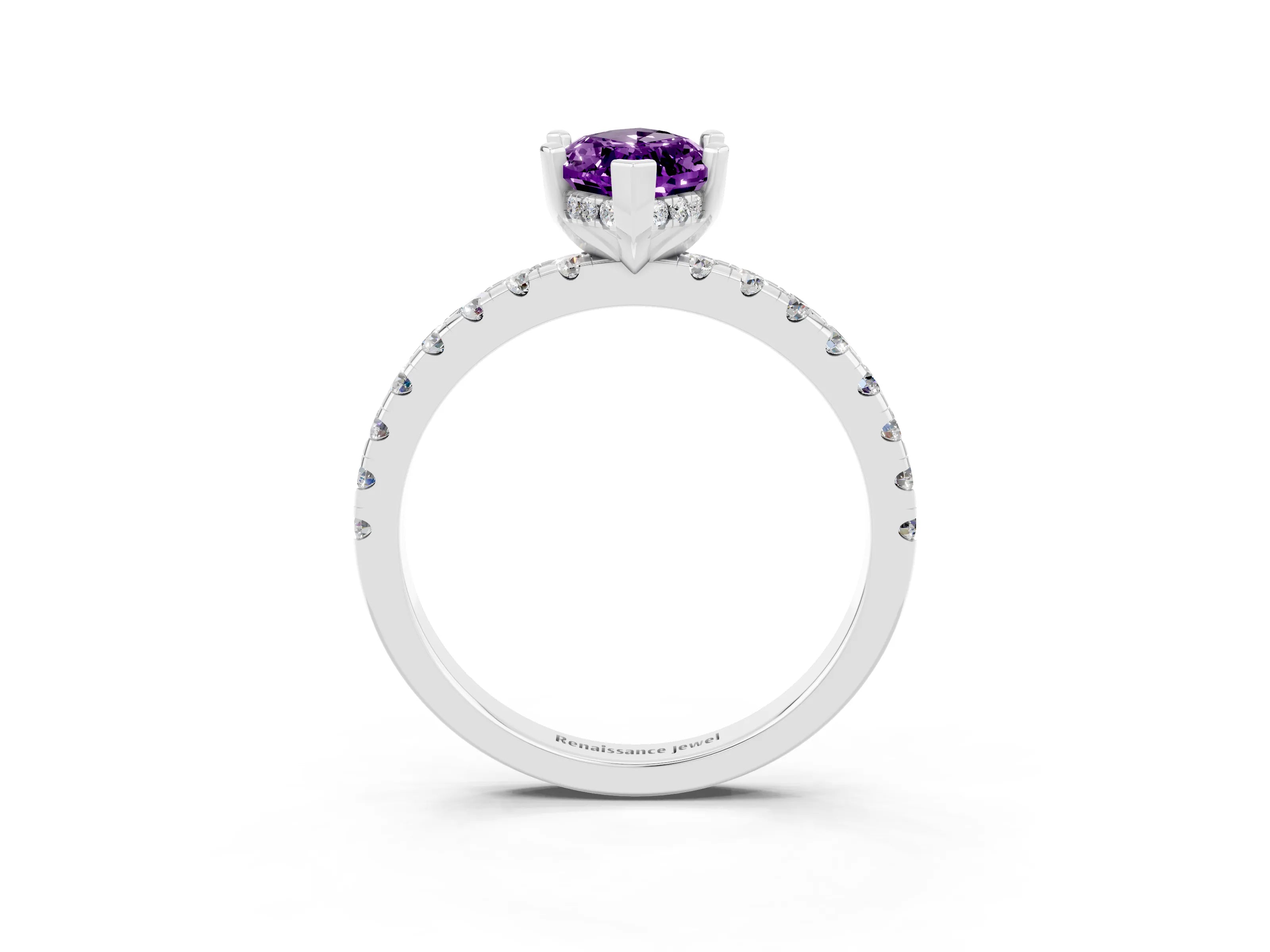 White gold Marquise Cut Amethyst Solitaire Ring with Pavé Band and Four-Prong Setting_27
