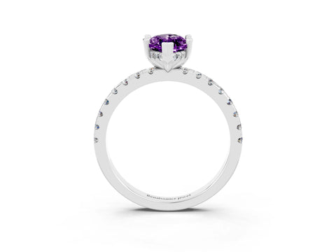 White gold Marquise Cut Amethyst Solitaire Ring with Pavé Band and Four-Prong Setting_27