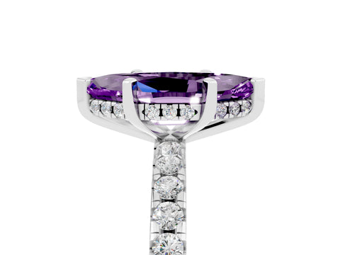White gold Marquise Cut Amethyst Solitaire Ring with Pavé Band and Four-Prong Setting_29