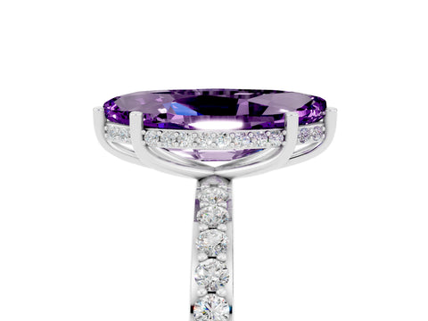 White gold Marquise Cut Amethyst Solitaire Ring with Pavé Band and Hidden Halo_53
