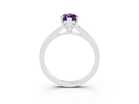 White gold Marquise Cut Amethyst Solitaire Ring with Pavé Band and Prong Setting_15
