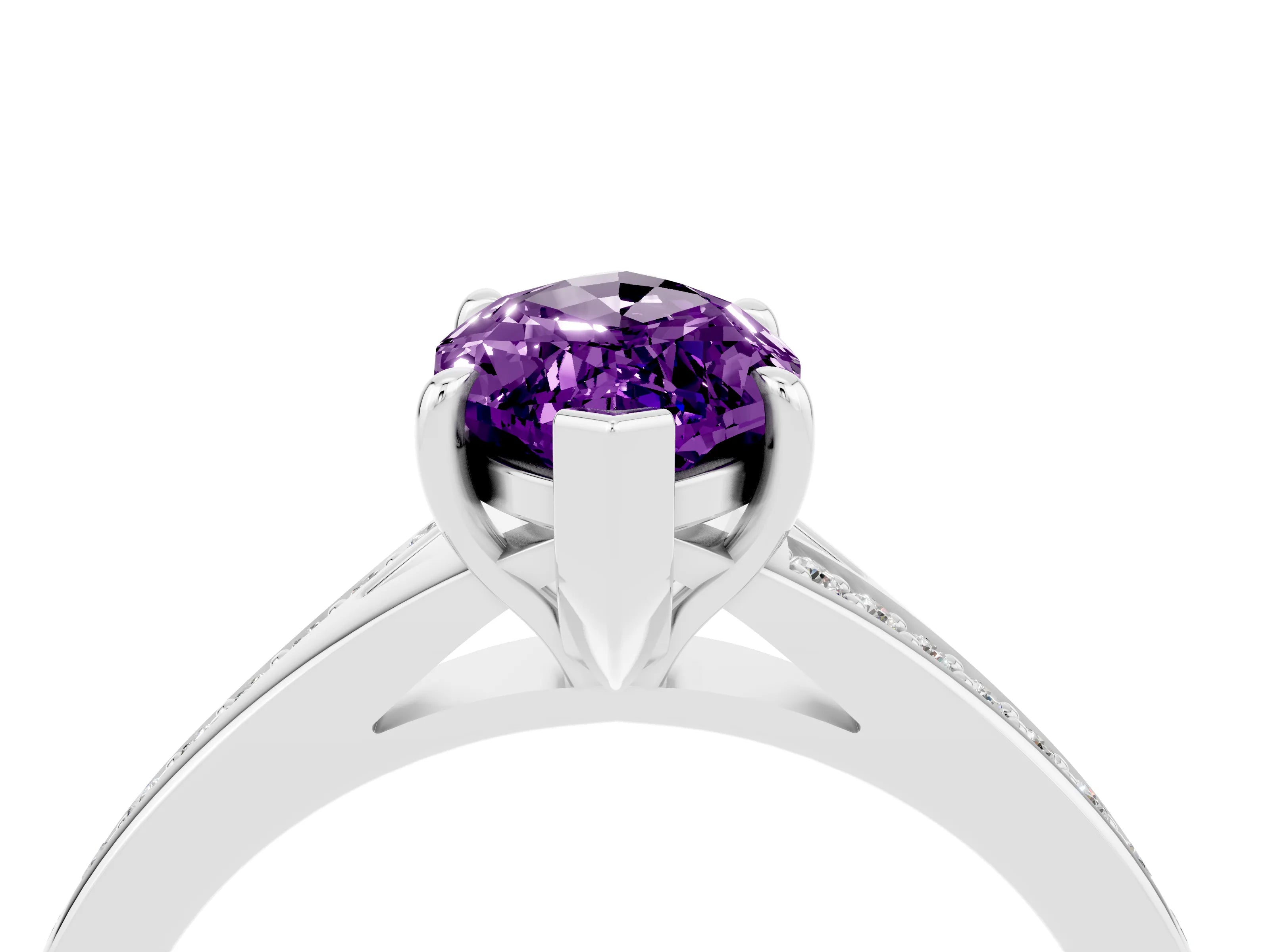 White gold Marquise Cut Amethyst Solitaire Ring with Pavé Band and Prong Setting_16