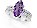 White gold Marquise Cut Amethyst Solitaire Ring with Pavé and Channel Set Band_1