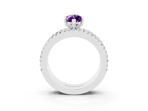 White gold Marquise Cut Amethyst Solitaire Ring with Pavé and Channel Set Band_3