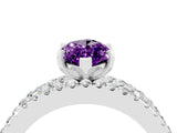 White gold Marquise Cut Amethyst Solitaire Ring with Pavé and Channel Set Band_4
