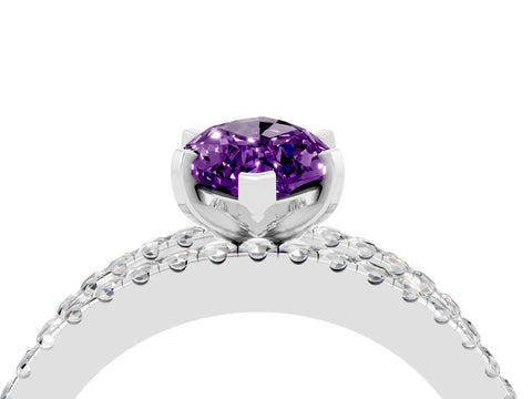 White gold Marquise Cut Amethyst Solitaire Ring with Pavé and Channel Set Band_4