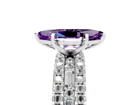 White gold Marquise Cut Amethyst Solitaire Ring with Pavé and Channel Set Band_5