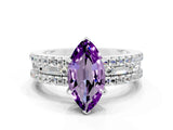 White gold Marquise Cut Amethyst Solitaire Ring with Pavé and Channel Set Band