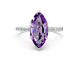 White gold Marquise Cut Amethyst Solitaire Ring with Pave Band and Four Prong Setting_24