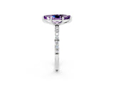 White gold Marquise Cut Amethyst Solitaire Ring with Pave Band and Four Prong Setting_26