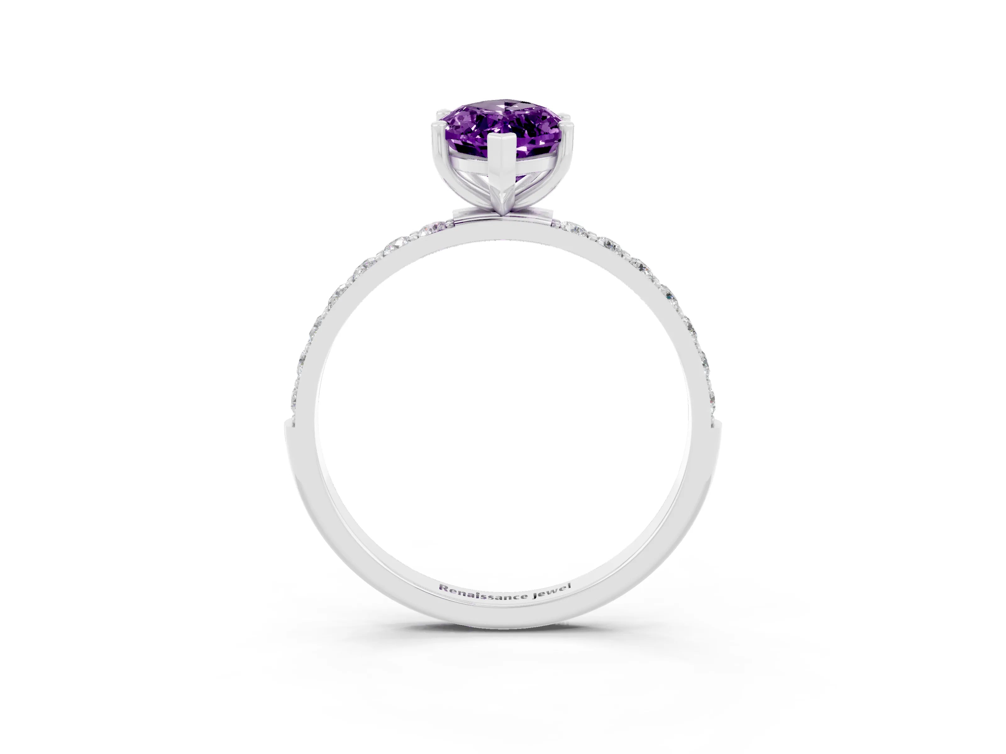 White gold Marquise Cut Amethyst Solitaire Ring with Pave Band and Four Prong Setting_27