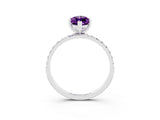 White gold Marquise Cut Amethyst Solitaire Ring with Pave Band and Four Prong Setting_27