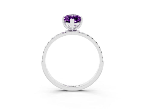 White gold Marquise Cut Amethyst Solitaire Ring with Pave Band and Four Prong Setting_27