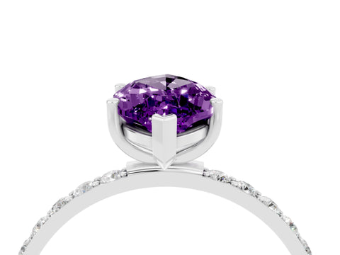 White gold Marquise Cut Amethyst Solitaire Ring with Pave Band and Four Prong Setting_28