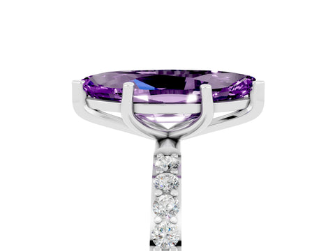 White gold Marquise Cut Amethyst Solitaire Ring with Pave Band and Four Prong Setting_29