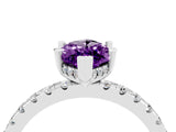 White gold Marquise Cut Amethyst Solitaire Ring with Round  Pavé Band and Four-Prong Setting_52
