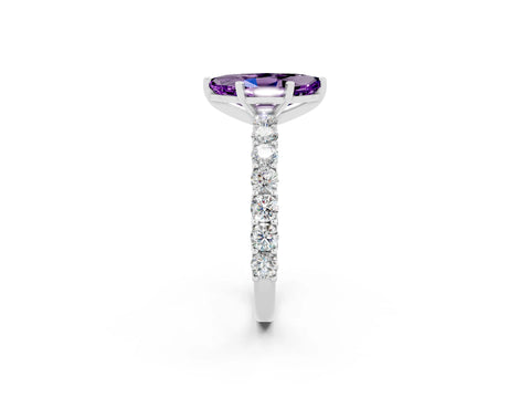 White gold Marquise Cut Amethyst Solitaire Ring with Shared Prong Pavé Band and Four-Prong Setting_2