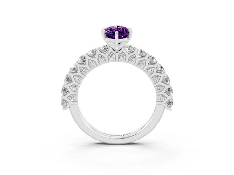 White gold Marquise Cut Amethyst Solitaire Ring with Shared Prong Pavé Band and Four-Prong Setting_3